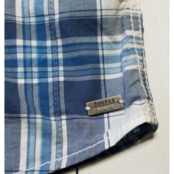 Buckle Black Long Sleeve Pyramid Snap Blue Plaid Slim Fit Shirt Men's Size Small - Picture 7 of 13